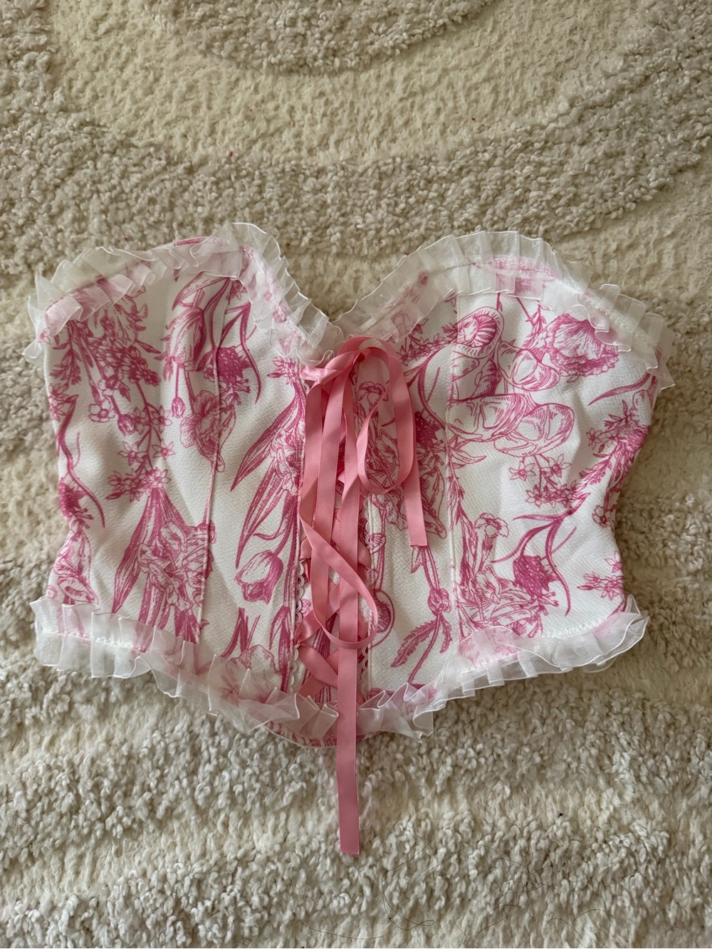 MOD Pink Floral Lace-Up Corset Bustier Top XS | Cottagecore Fairy Coquette